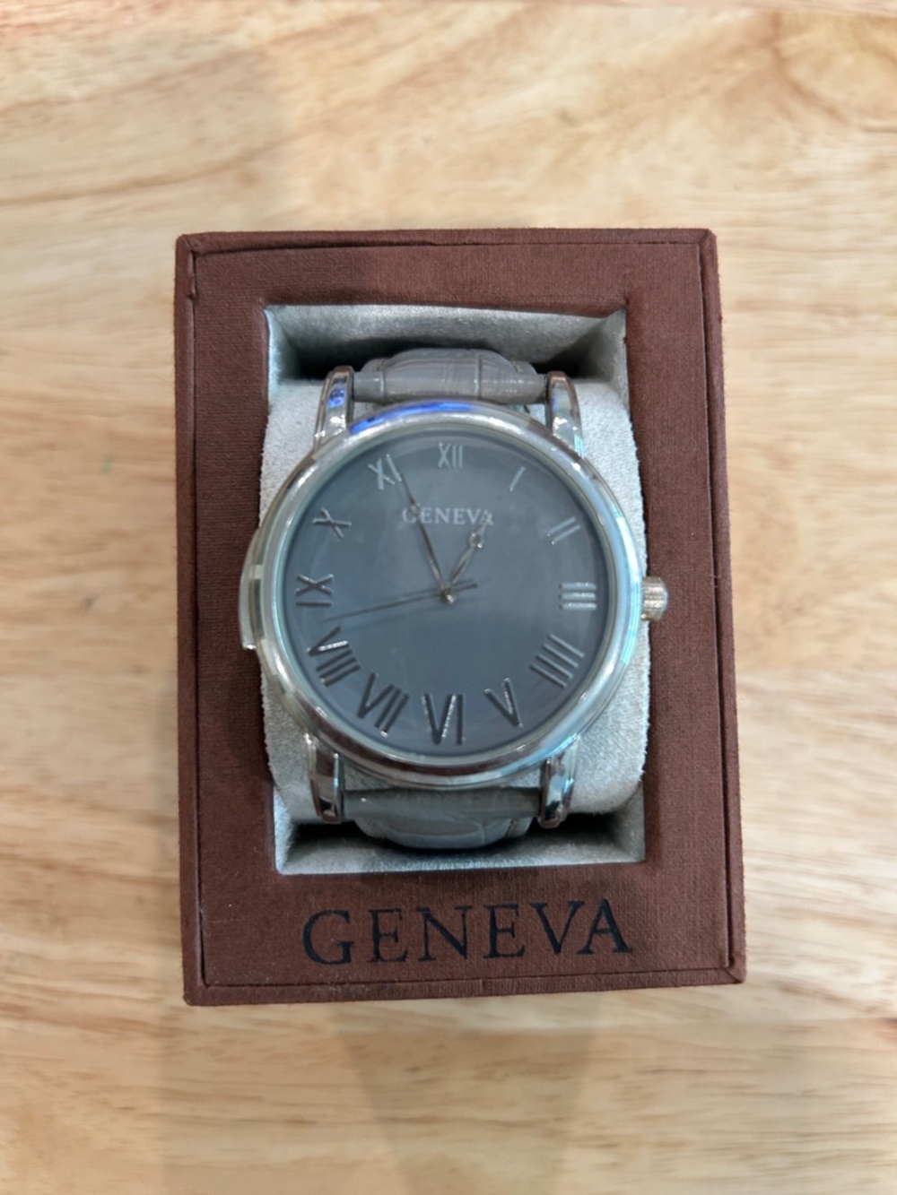 Geneva Silver-Tone Case Watch with Gray Dial and Strap